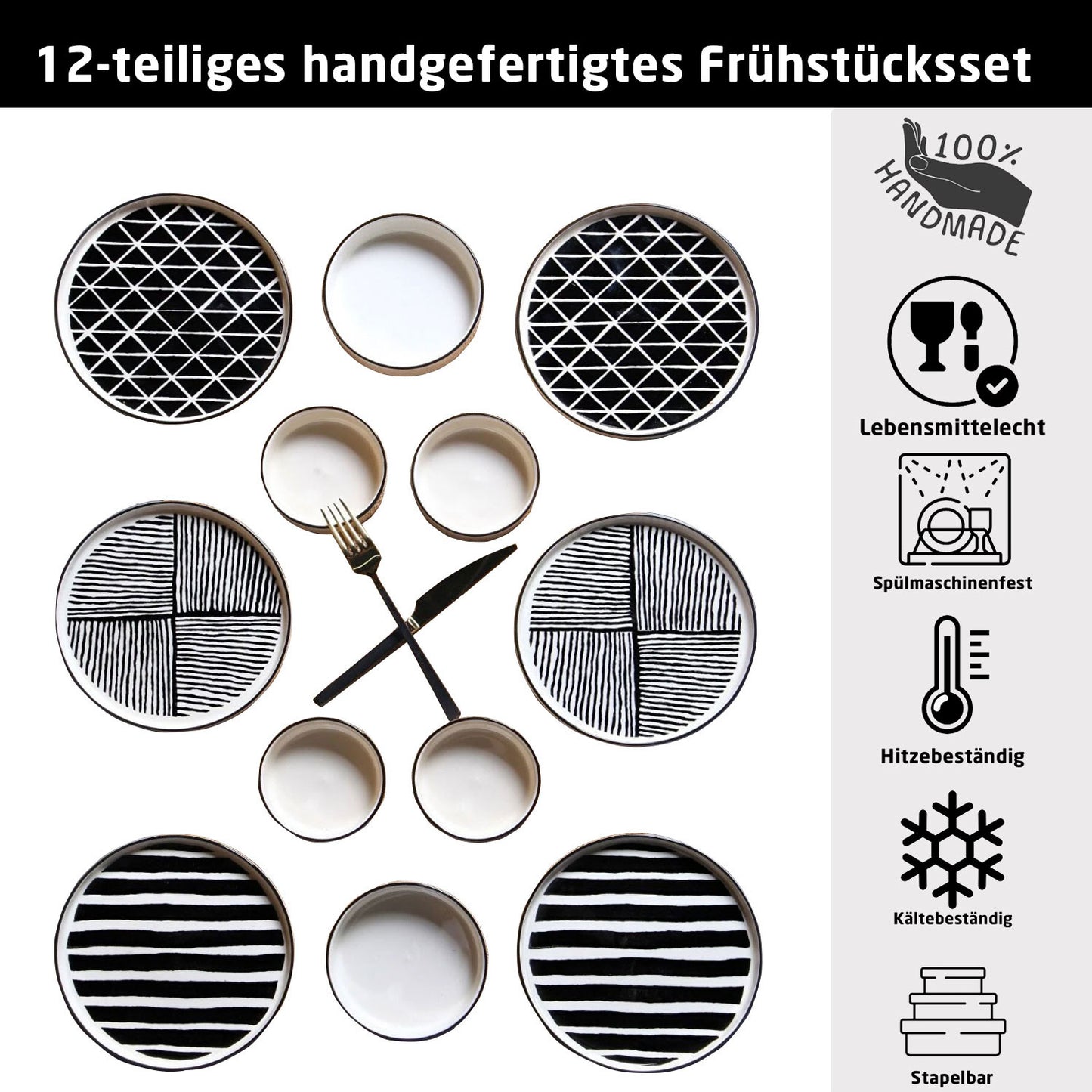 Exklusives Frühstückset 12-Teilig 6 Personen Handmade