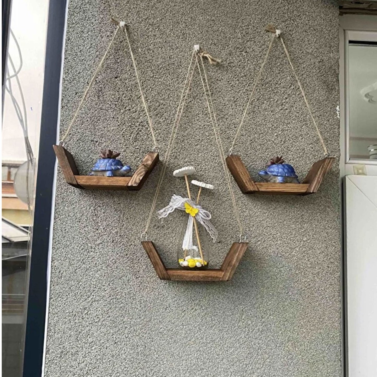 3-Teiliges Wandregal für Dekoration Holz&Seil