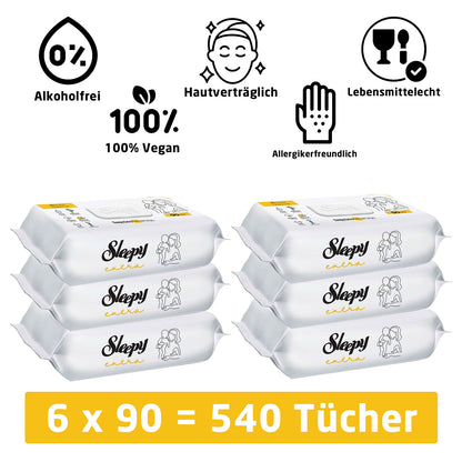 Sleepy Extra Feuchttücher 540x Tücher aus Bambusfasern mit Zitrone Babytücher 6x90