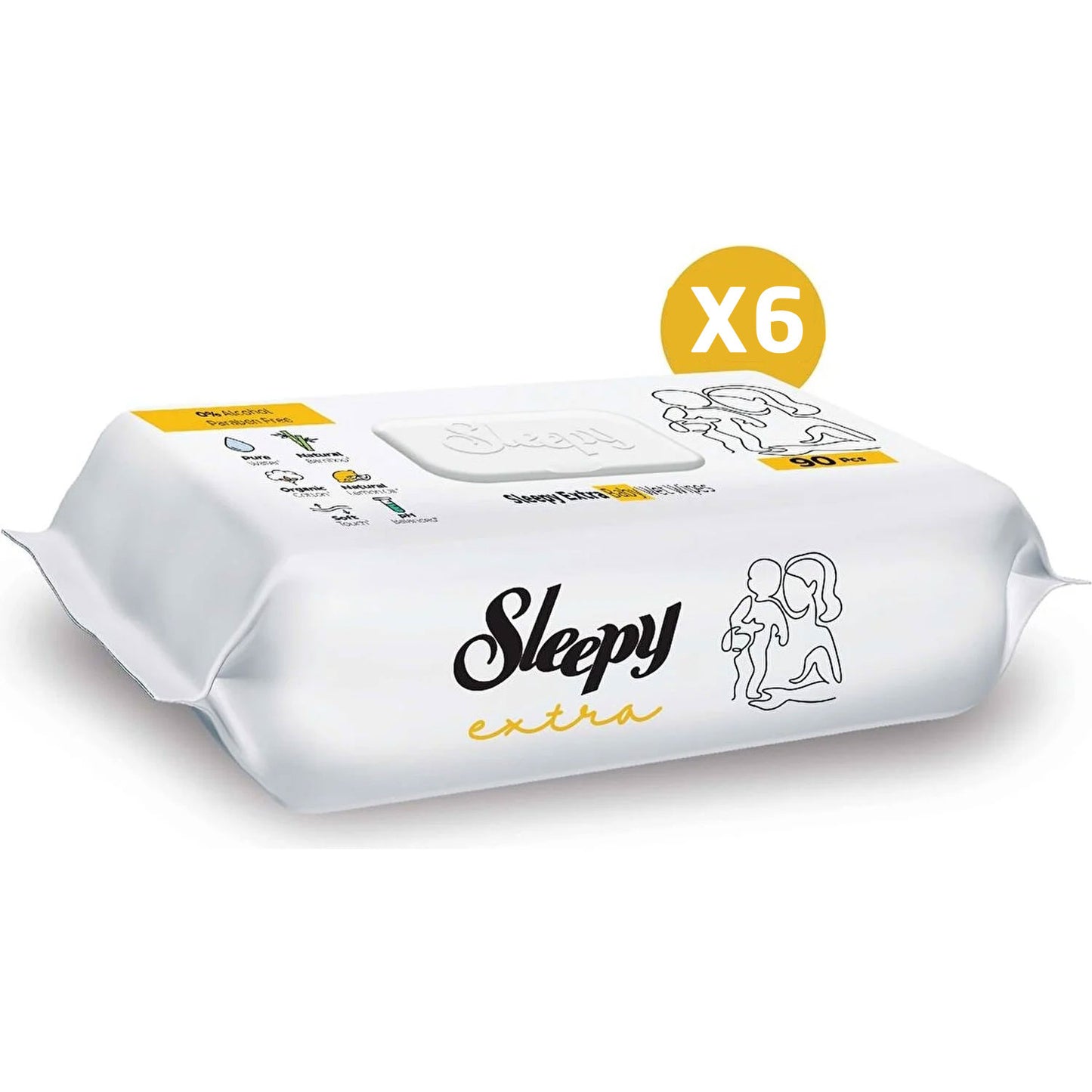 Sleepy Extra Feuchttücher 540x Tücher aus Bambusfasern mit Zitrone Babytücher 6x90