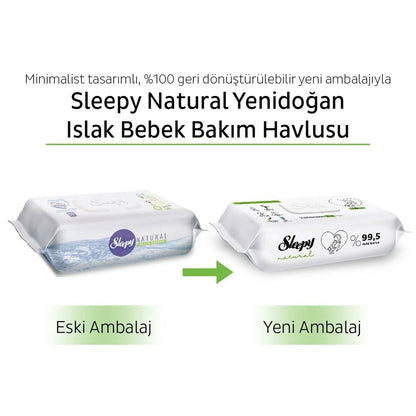 Sleepy Natural Feuchttücher 540x (6x90 Tücher) für neugeborene Babys Babytücher Extra Soft