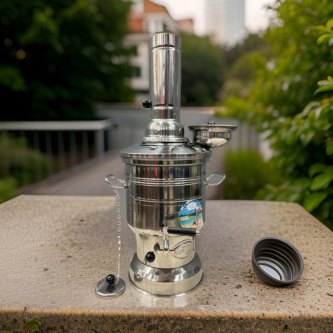 Qualitativer holzkohle Samowar / Teekocher aus Metall 3,5 Liter