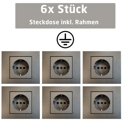 Steckdosenleiste mit Rahmen 6x Stück in Anthrazit / Grau