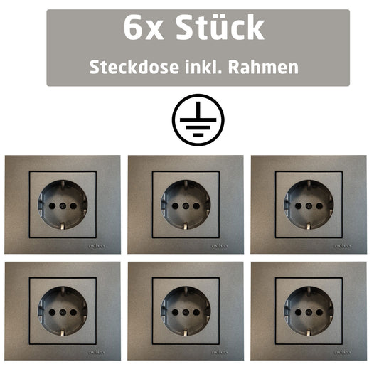 Steckdosenleiste mit Rahmen 6x Stück in Anthrazit / Grau