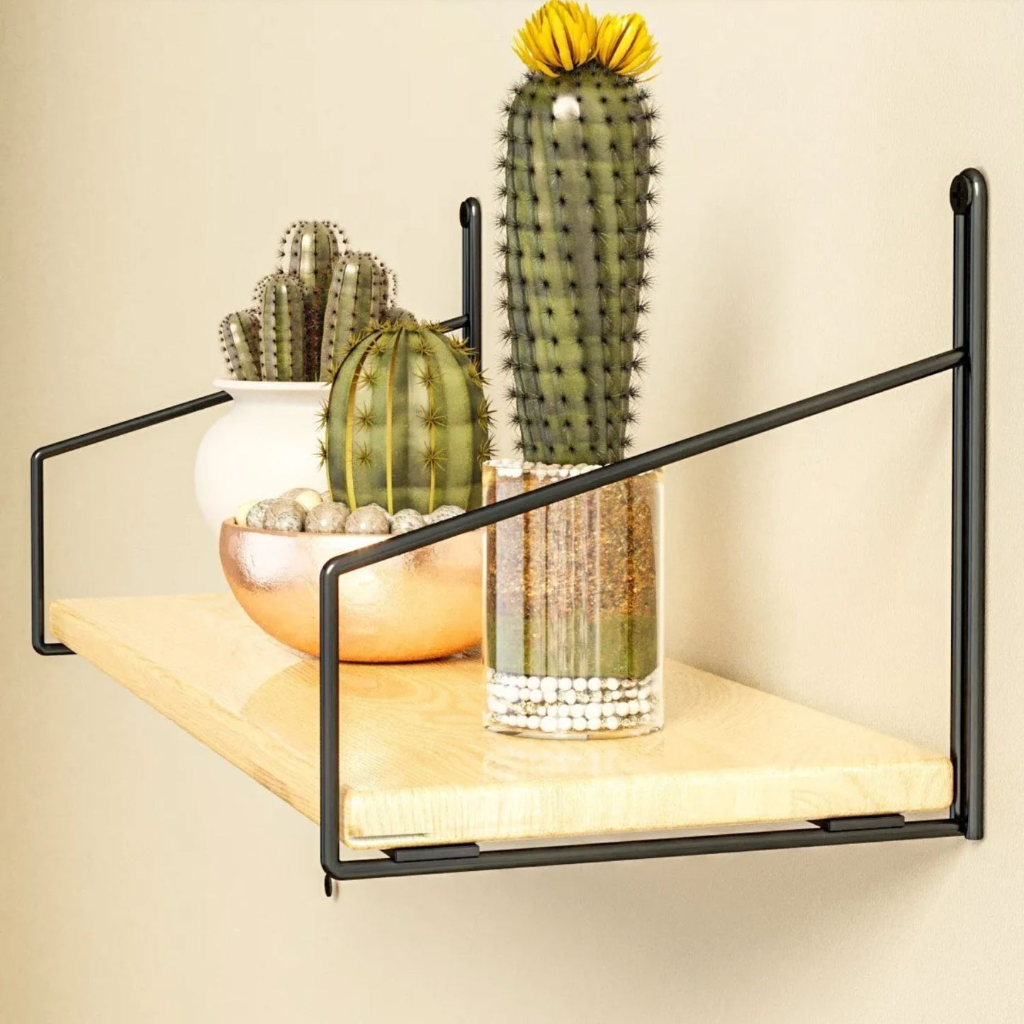 Wandregal 40cm Holz in Gold & Schwarz 2'er Set