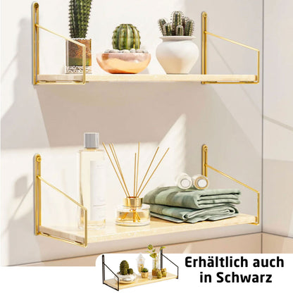 Wandregal 40cm Holz in Gold & Schwarz 2'er Set