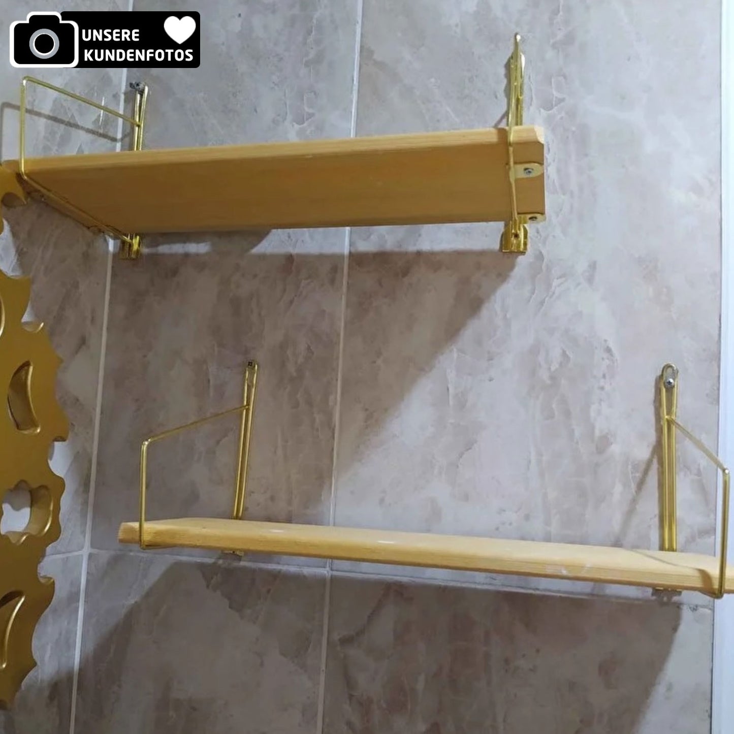 Wandregal 40cm Holz in Gold & Schwarz 2'er Set