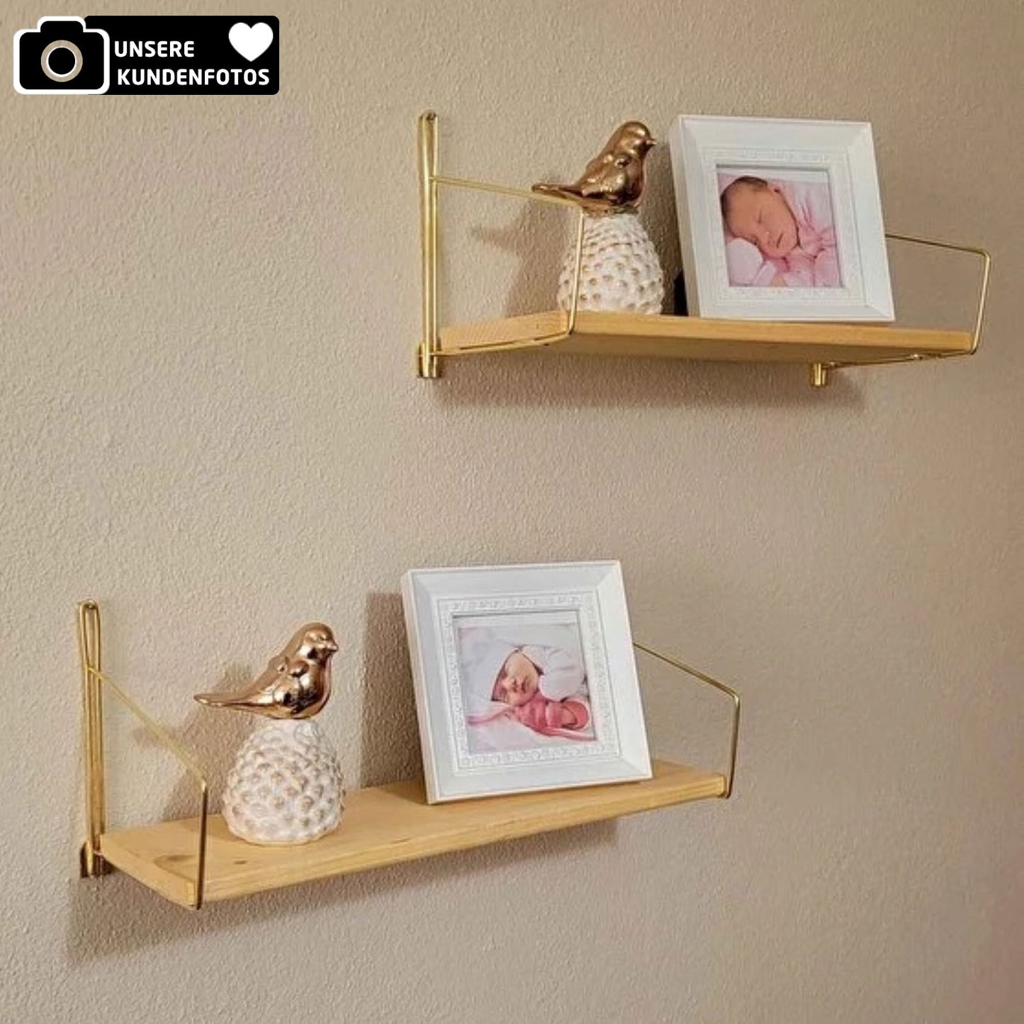 Wandregal 40cm Holz in Gold & Schwarz 2'er Set