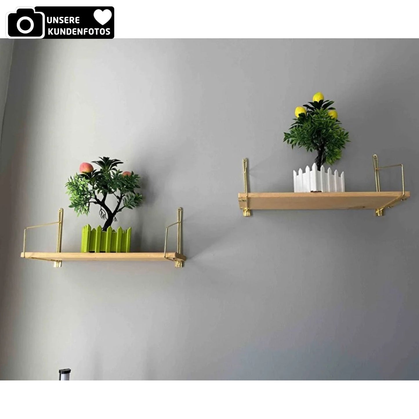 Wandregal 40cm Holz in Gold & Schwarz 2'er Set