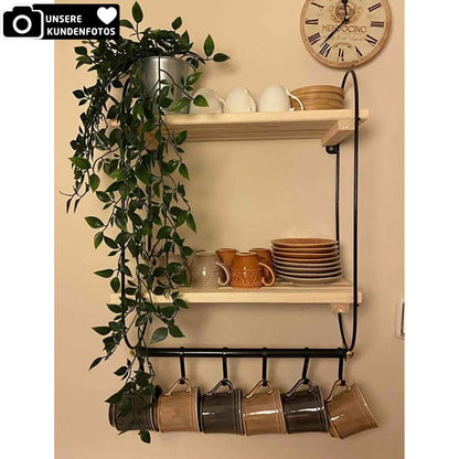 Wandregal für Küche mit Haken für Tassen Holz