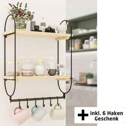 Wandregal für Küche mit Haken für Tassen Holz