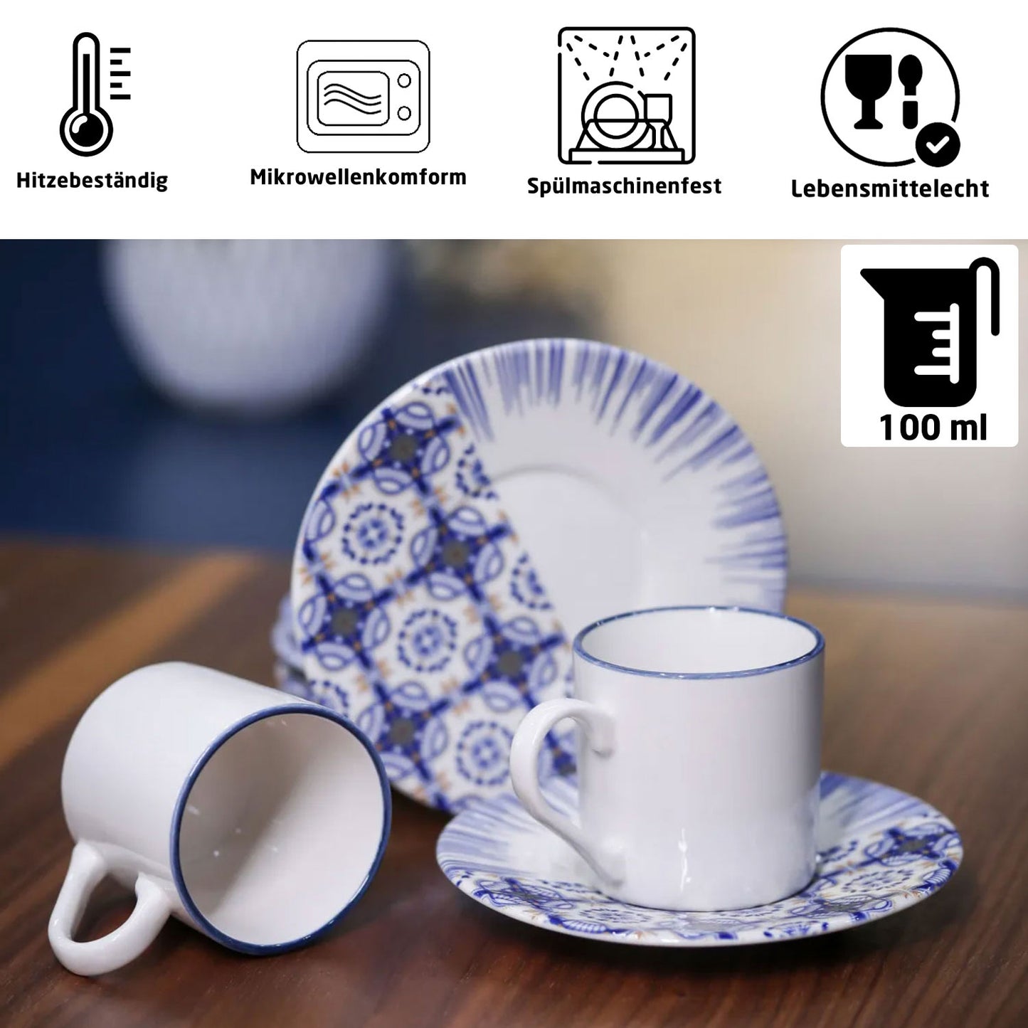 Exklusive Espressotassen Set 4-Teilig Mosaik für 2 Personen