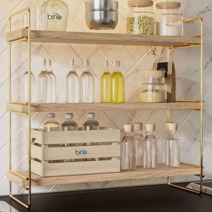 Standregal / Organizer für Bad oder Küche in Schwarz & Gold Holz