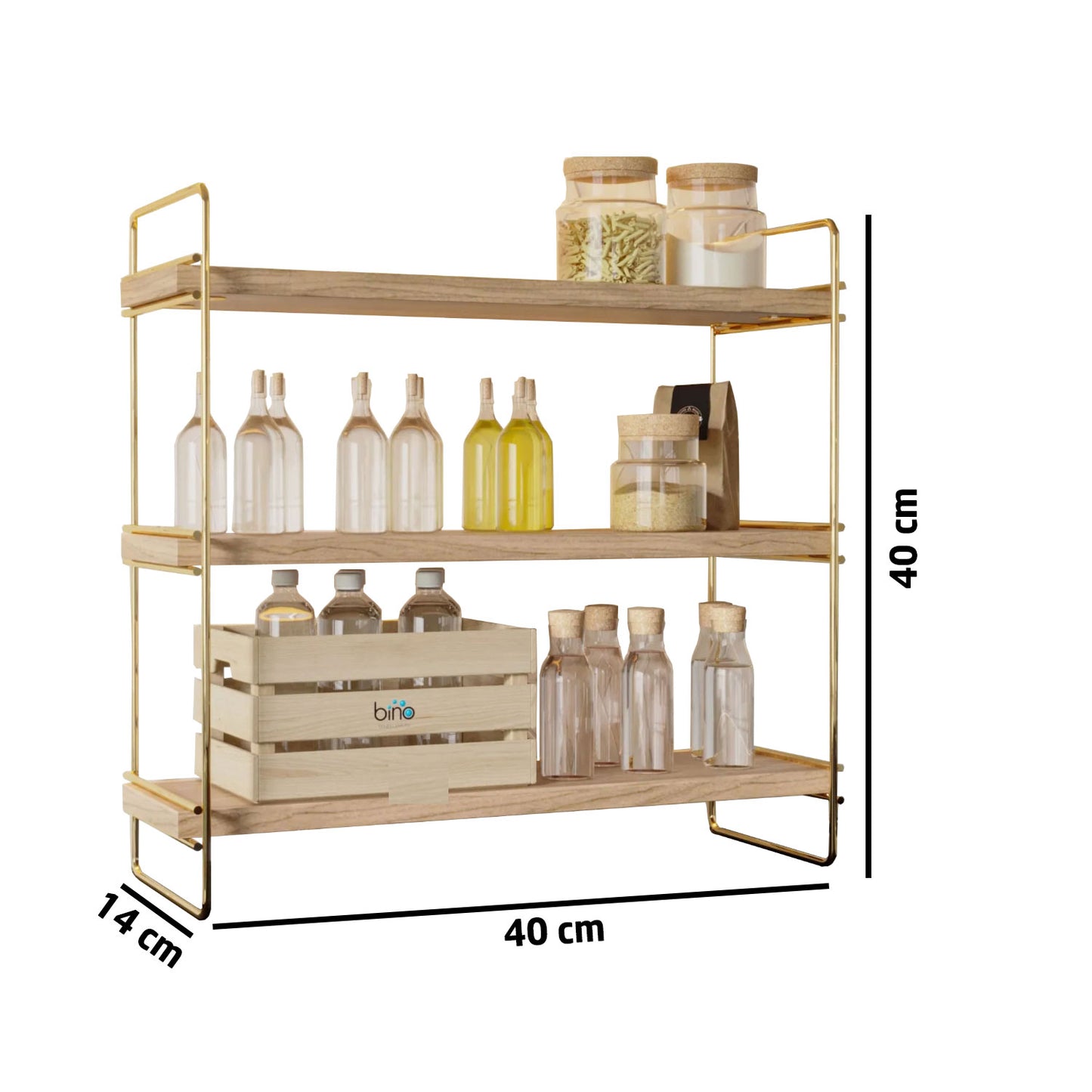 Standregal / Organizer für Bad oder Küche in Schwarz & Gold Holz