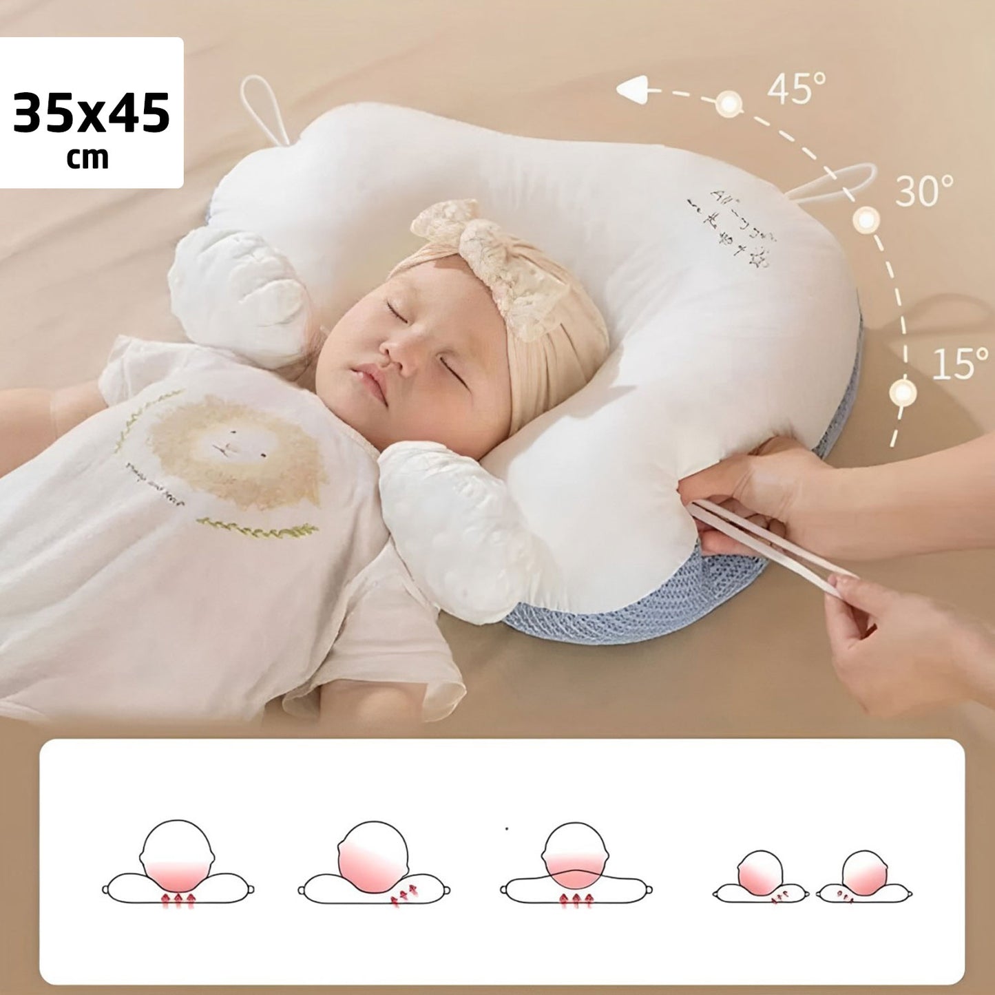 Babykissen aus 100%Baumwolle 35x45cm Nackenstütze Plattkissen