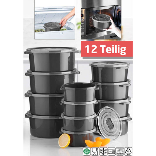 Mikrowellenbox, 12-Stück, Einfrierbox, Frischhaltebox, 3x Größen