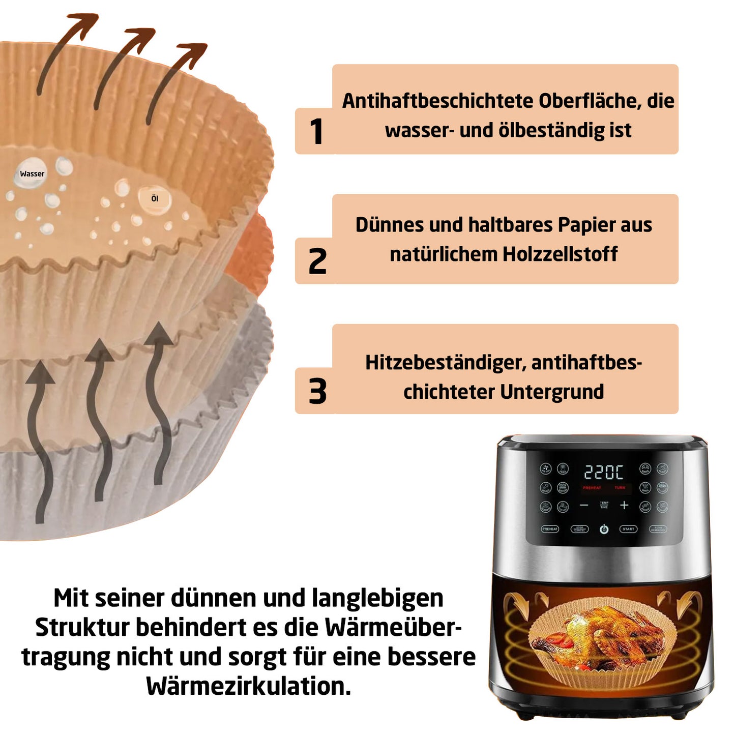 Airfryer Backpapier 100x Stück in Rund & Quadratisch