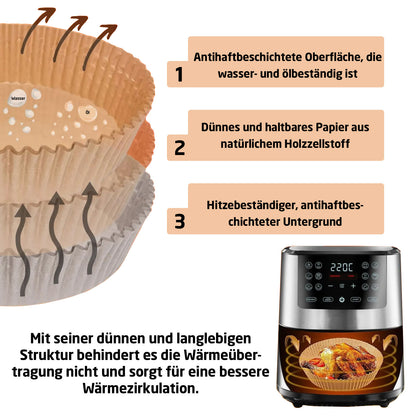 Airfryer Backpapier 100x Stück in Rund & Quadratisch