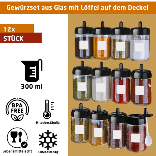 Gewürzbehälter Set Glas 12-Teilig 300ml