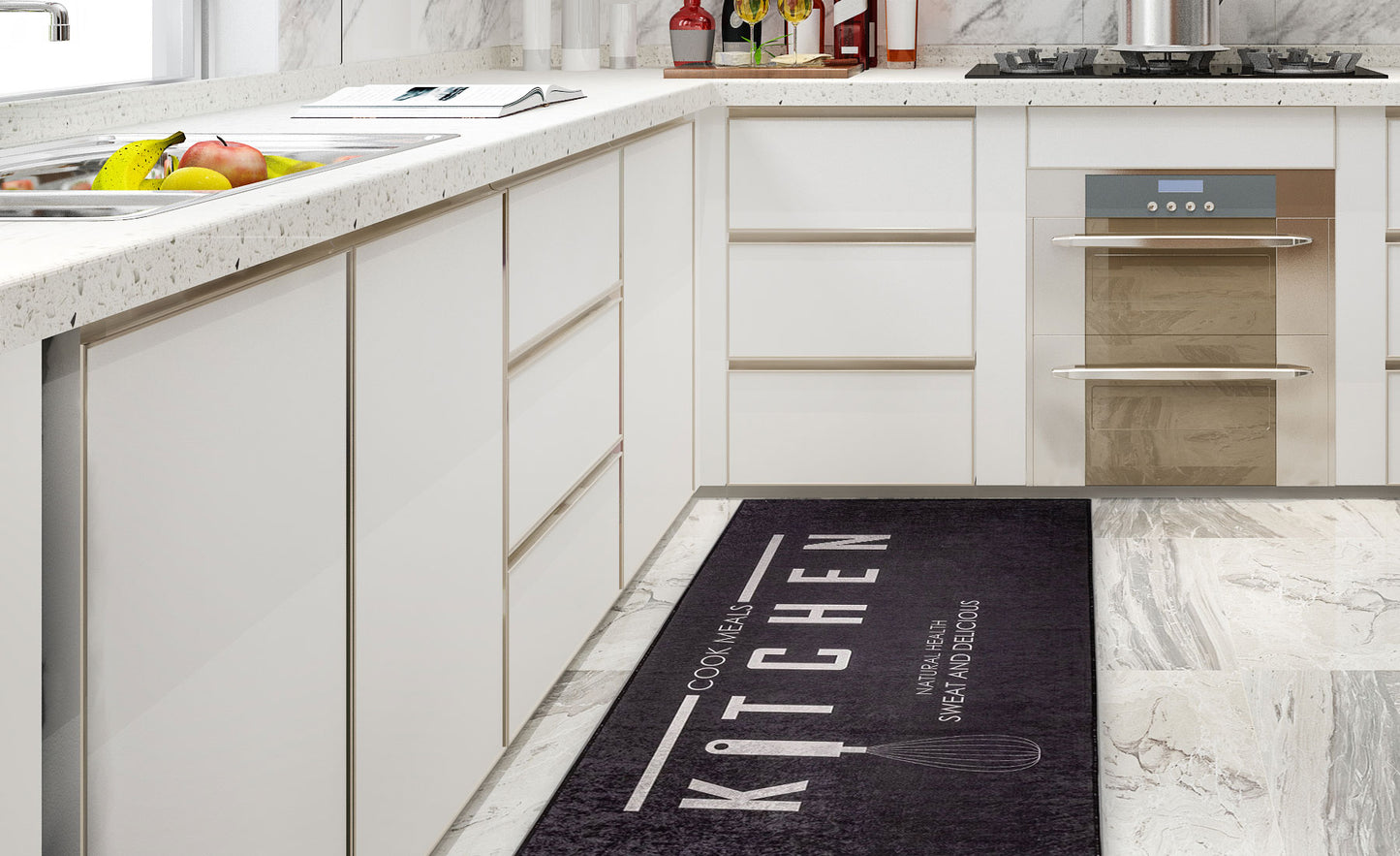 Küchenteppich Kitchen Cook Meals Schwarz 8x Größen