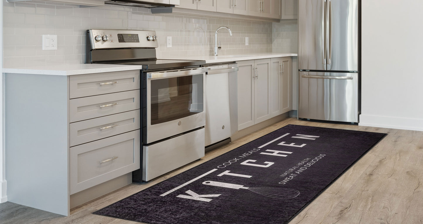 Küchenteppich Kitchen Cook Meals Schwarz 8x Größen