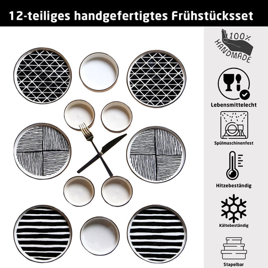 Exklusives Frühstückset 12-Teilig 6 Personen Handmade