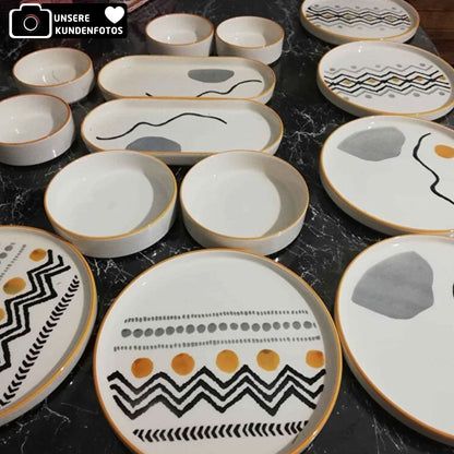 Exklusives Frühstückset 14-Teilig 6 Personen Handmade Skandinavien Yellow