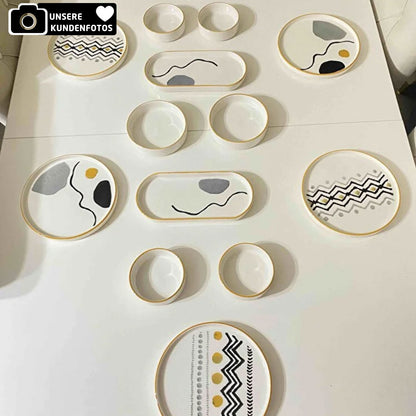 Exklusives Frühstückset 14-Teilig 6 Personen Handmade Skandinavien Yellow