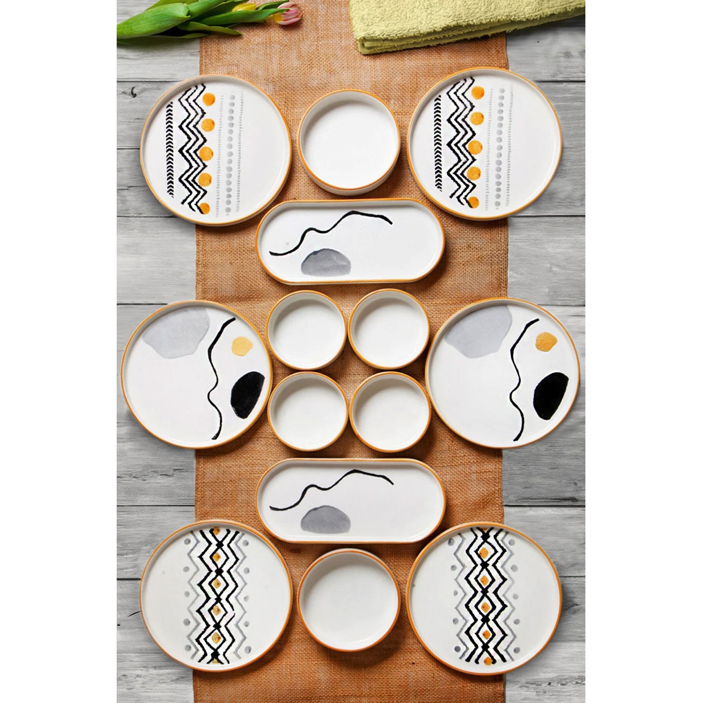 Exklusives Frühstückset 14-Teilig 6 Personen Handmade Skandinavien Yellow