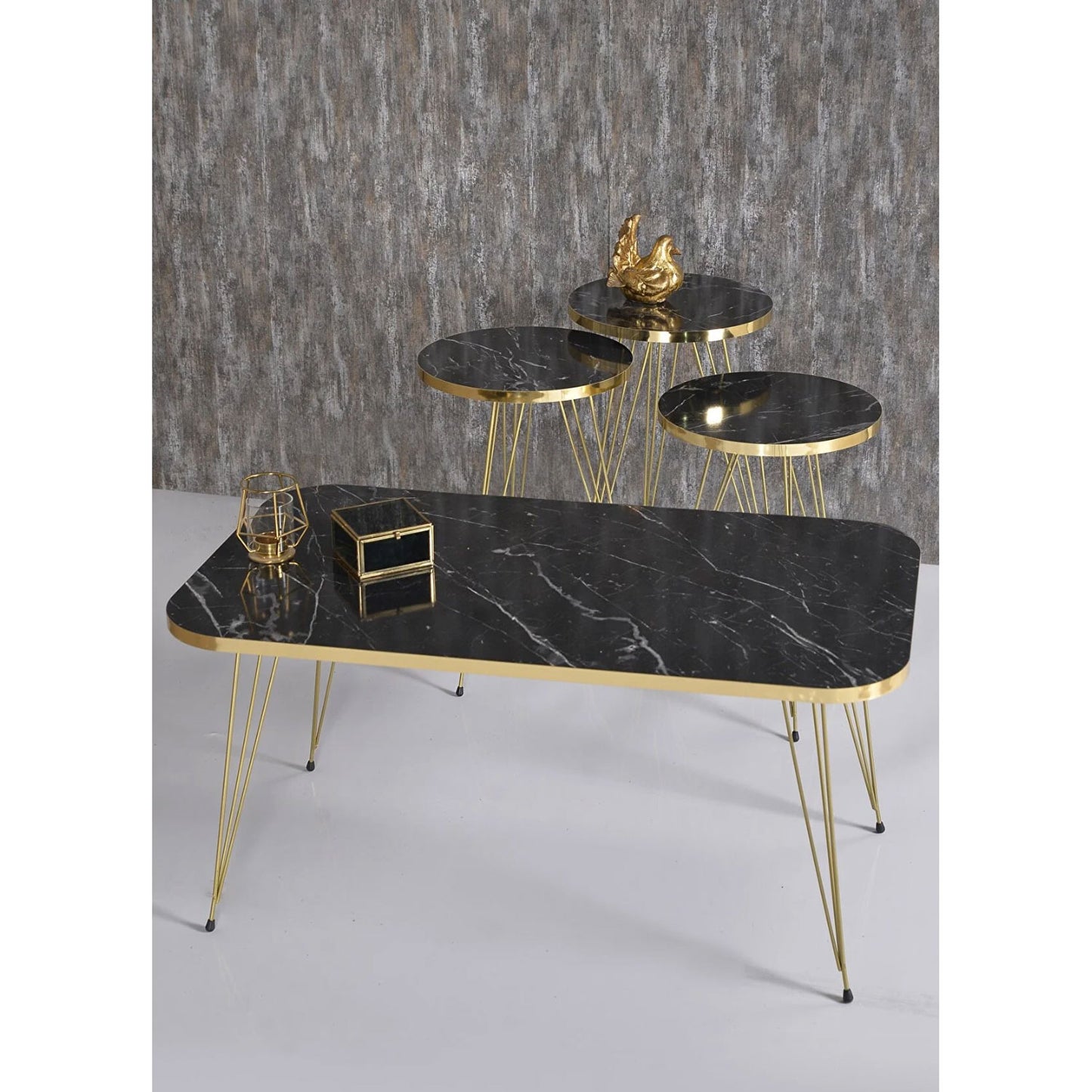 Couchtisch Set 4-Teilig Marmor Design in Schwarz & Weiß