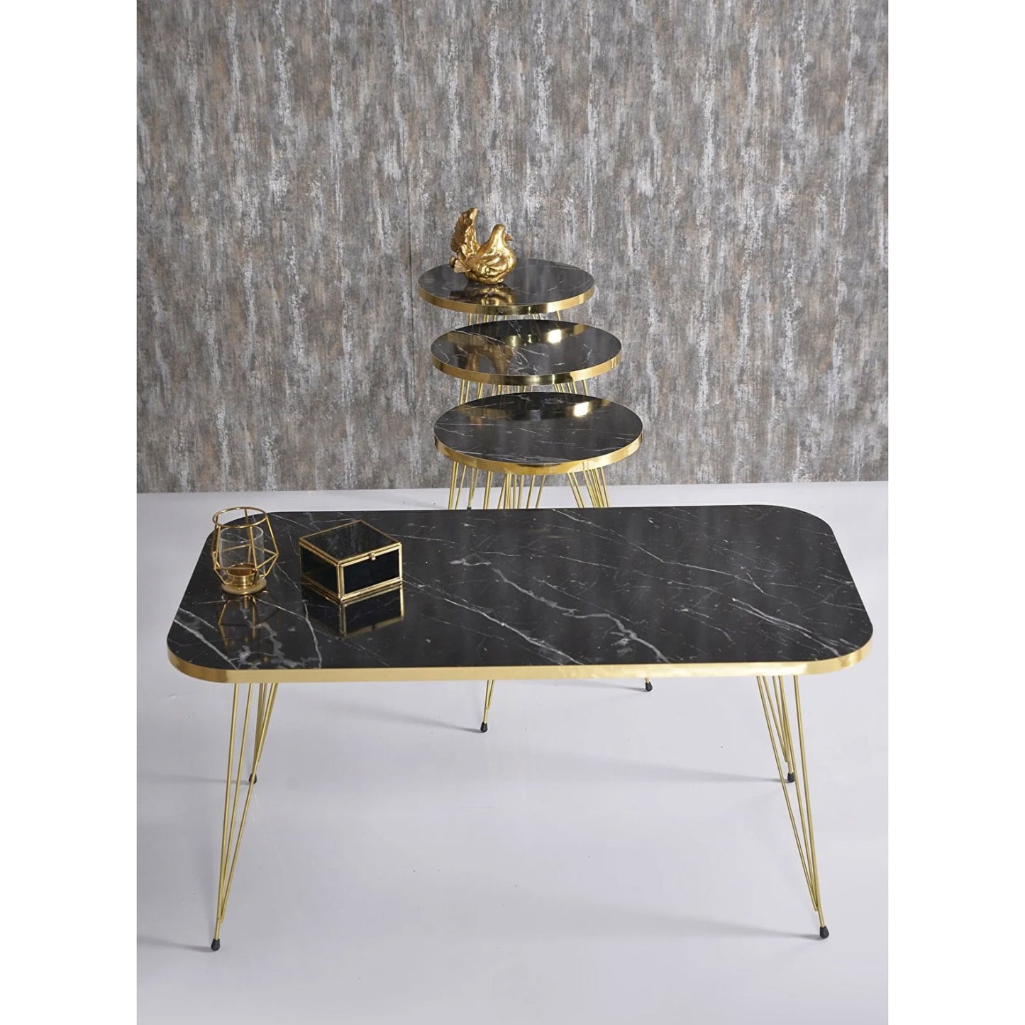 Couchtisch Set 4-Teilig Marmor Design in Schwarz & Weiß