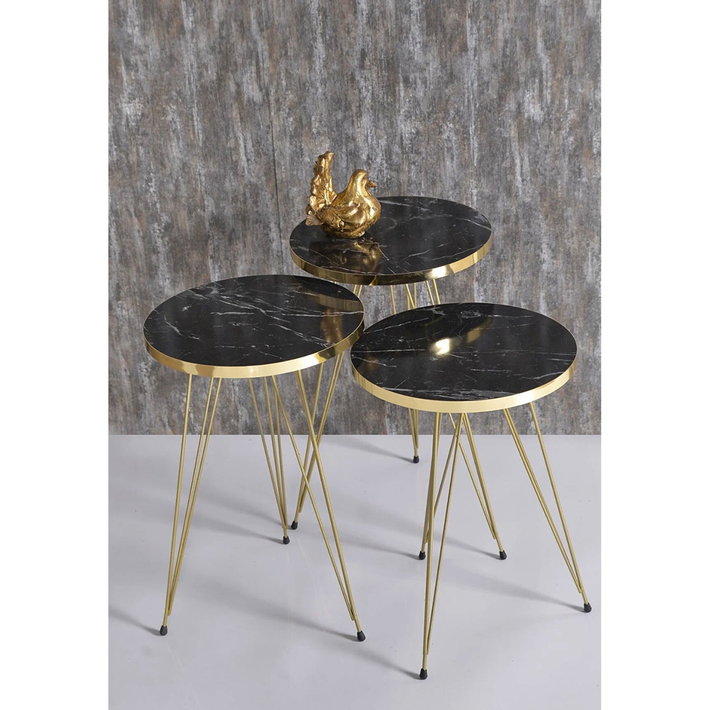 Couchtisch Set 4-Teilig Marmor Design in Schwarz & Weiß