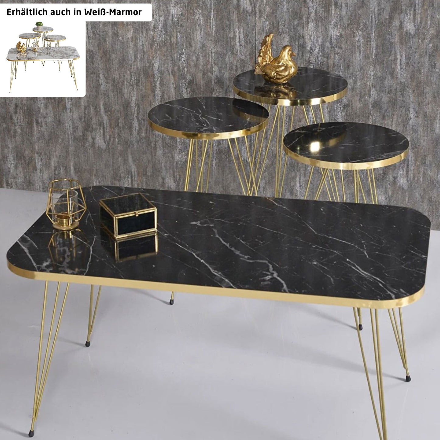 Couchtisch Set 4-Teilig Marmor Design in Schwarz & Weiß