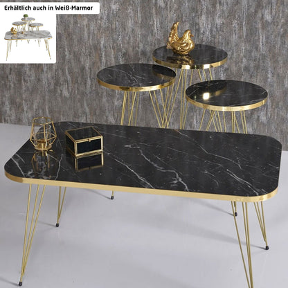 Couchtisch Set 4-Teilig Marmor Design in Schwarz & Weiß