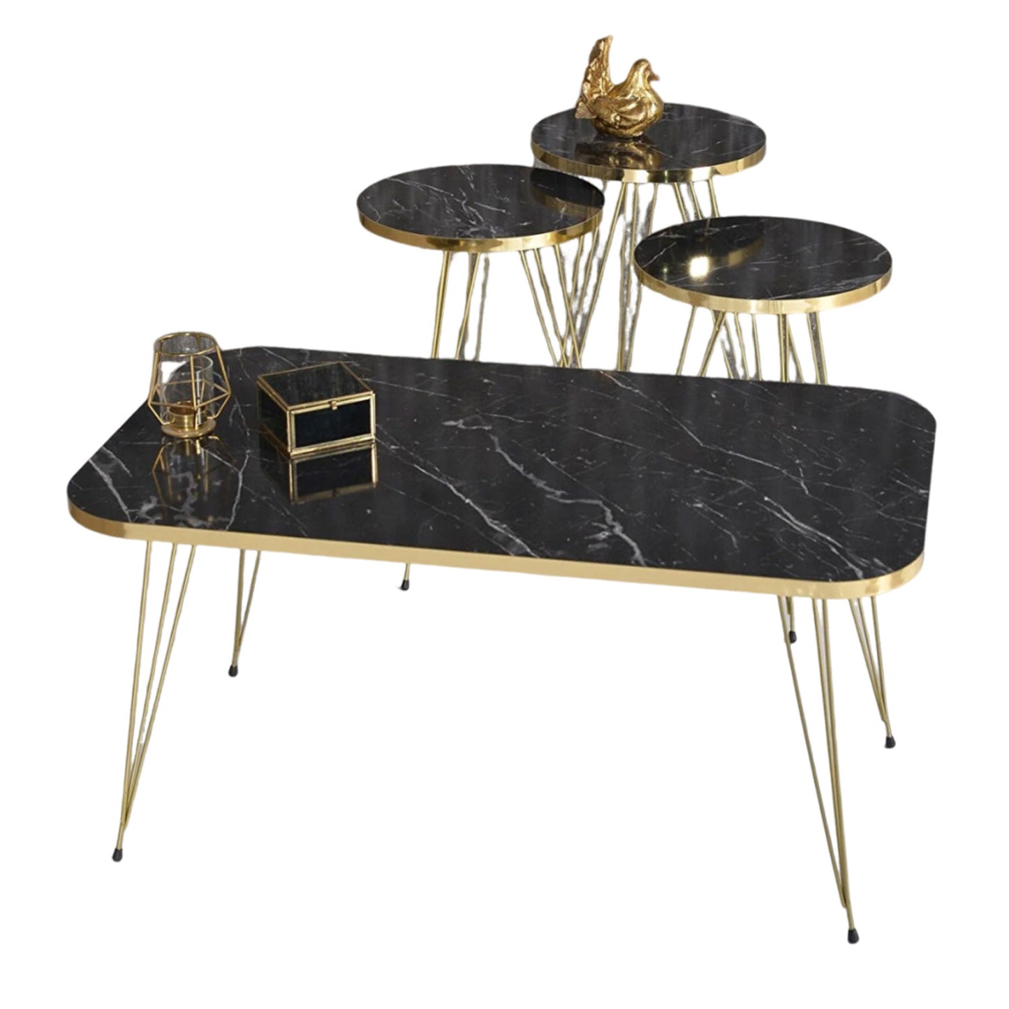 Couchtisch Set 4-Teilig Marmor Design in Schwarz & Weiß