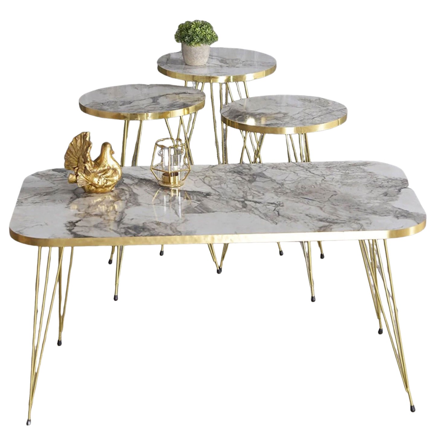 Couchtisch Set 4-Teilig Marmor Design in Schwarz & Weiß