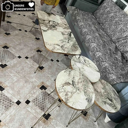Couchtisch Set 4-Teilig Marmor Design in Schwarz & Weiß