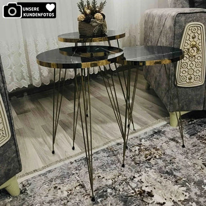 Couchtisch Set 4-Teilig Marmor Design in Schwarz & Weiß