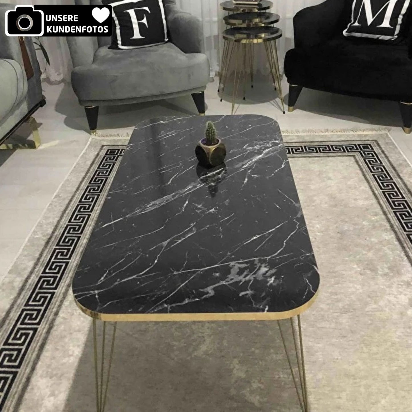 Couchtisch Set 4-Teilig Marmor Design in Schwarz & Weiß
