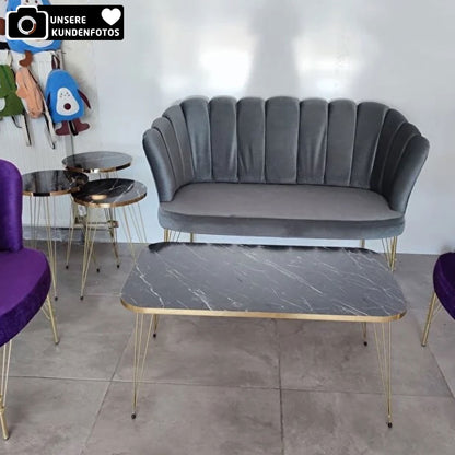 Couchtisch Set 4-Teilig Marmor Design in Schwarz & Weiß