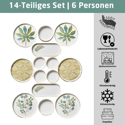 Exklusives Frühstückset 14-Teilig 6 Personen Handmade Skandinavien Green