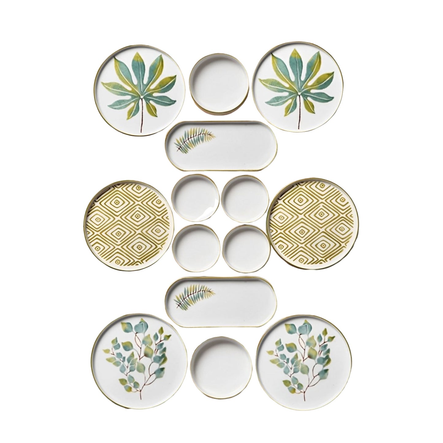 Exklusives Frühstückset 14-Teilig 6 Personen Handmade Skandinavien Green