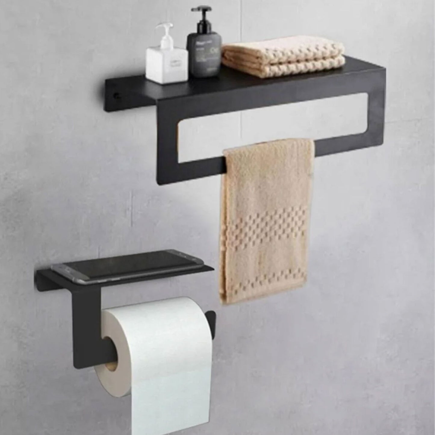 Toilettenpapier- & Handtuchhalterung Schwarz Matt 2'er Set