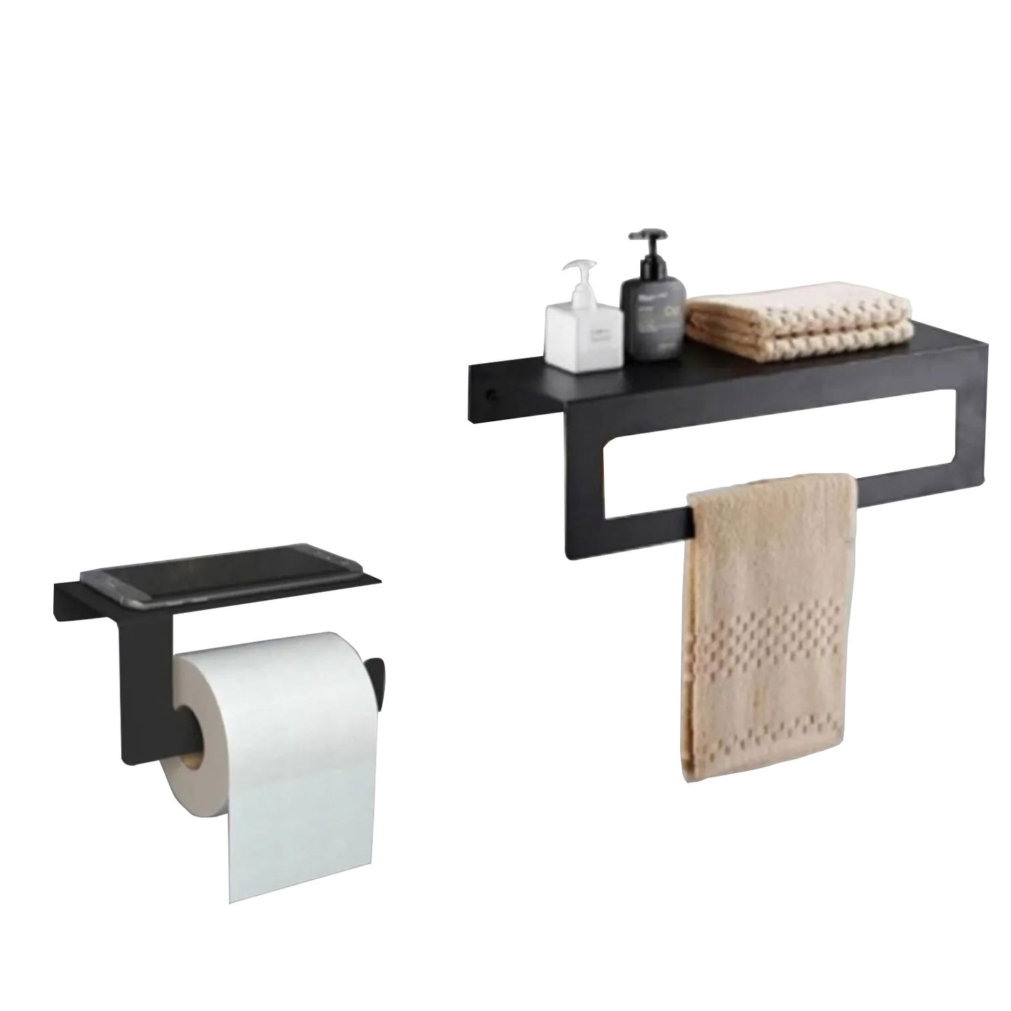 Toilettenpapier- & Handtuchhalterung Schwarz Matt 2'er Set