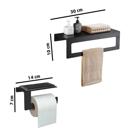 Toilettenpapier- & Handtuchhalterung Schwarz Matt 2'er Set