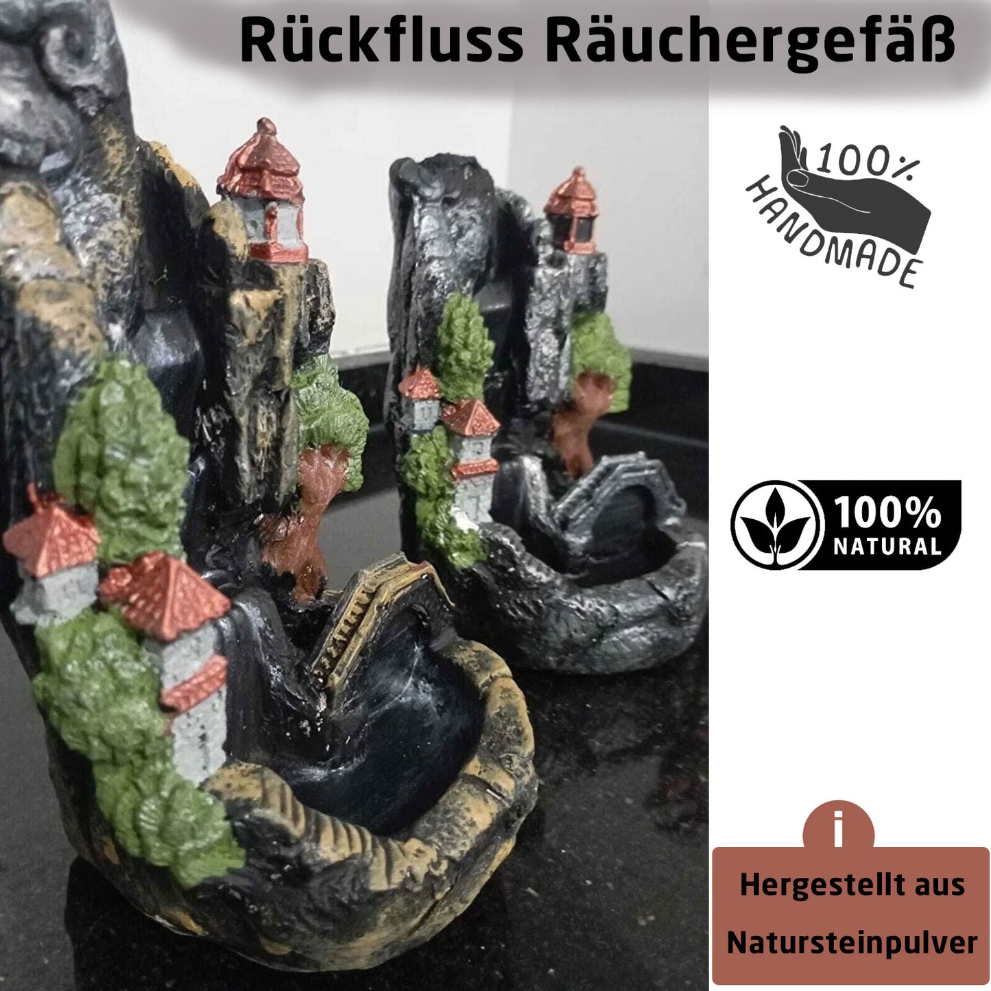 Rückfluss Räuchergefäß aus Naturseinpulver 18cm