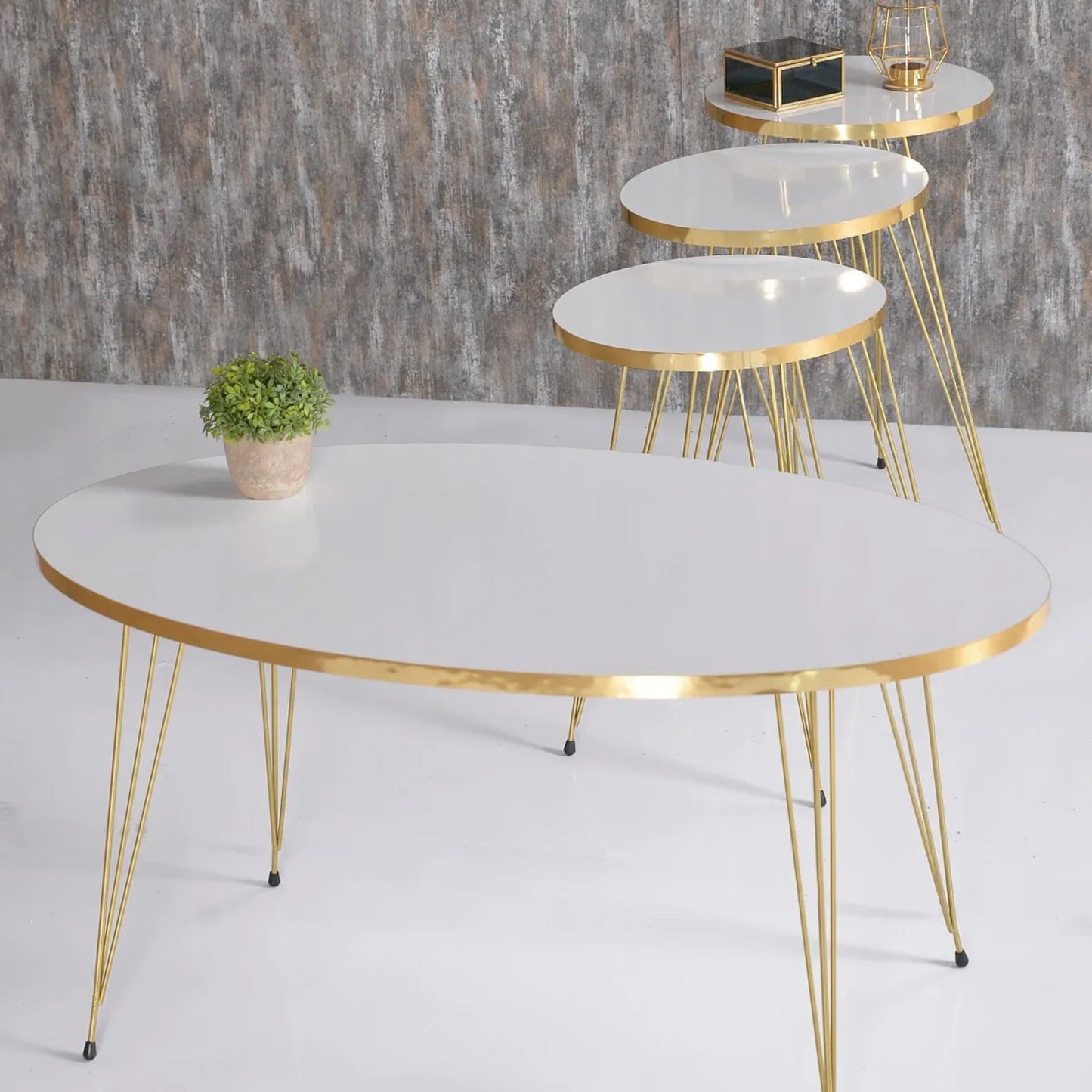 Couchtisch & Beistelltische 4'er Set Oval 4x Farben