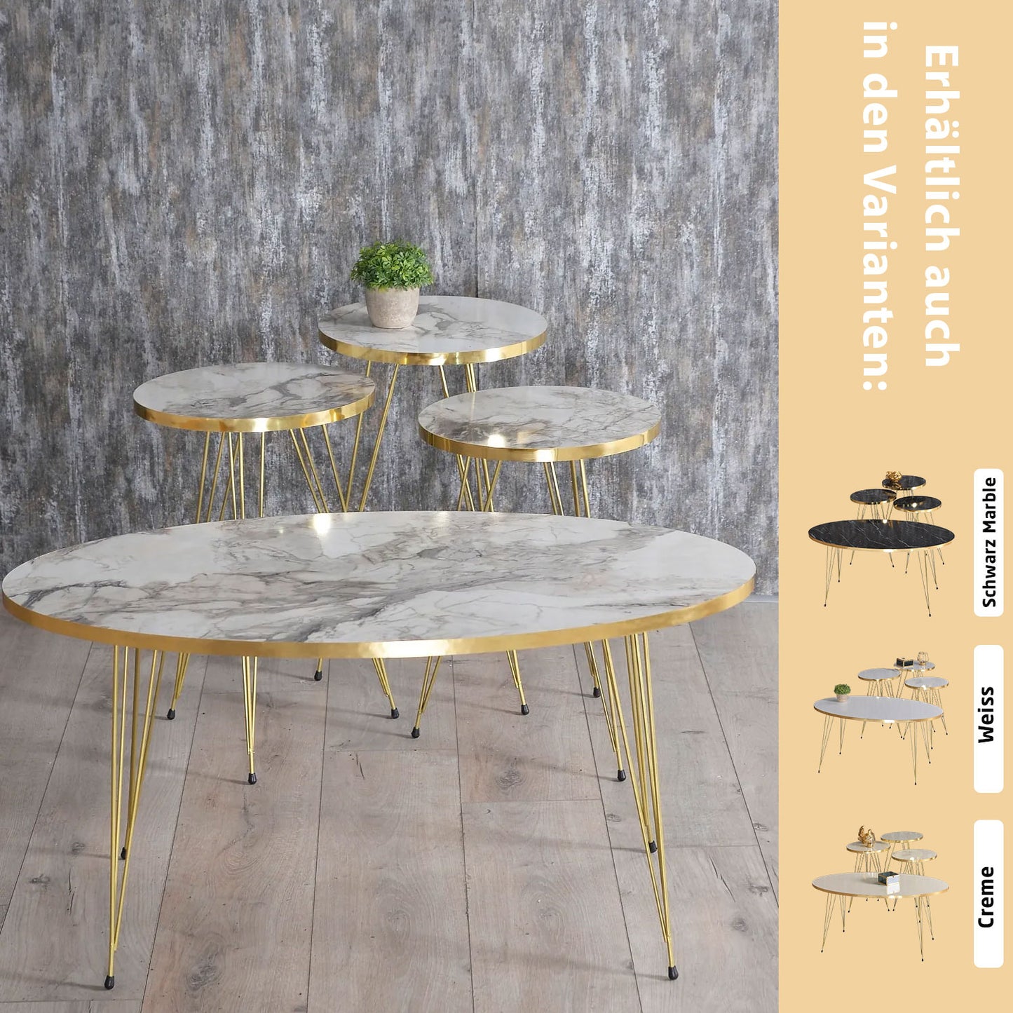 Couchtisch & Beistelltische 4'er Set Oval 4x Farben