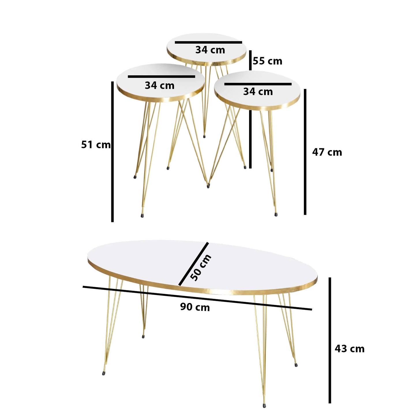 Couchtisch & Beistelltische 4'er Set Oval 4x Farben