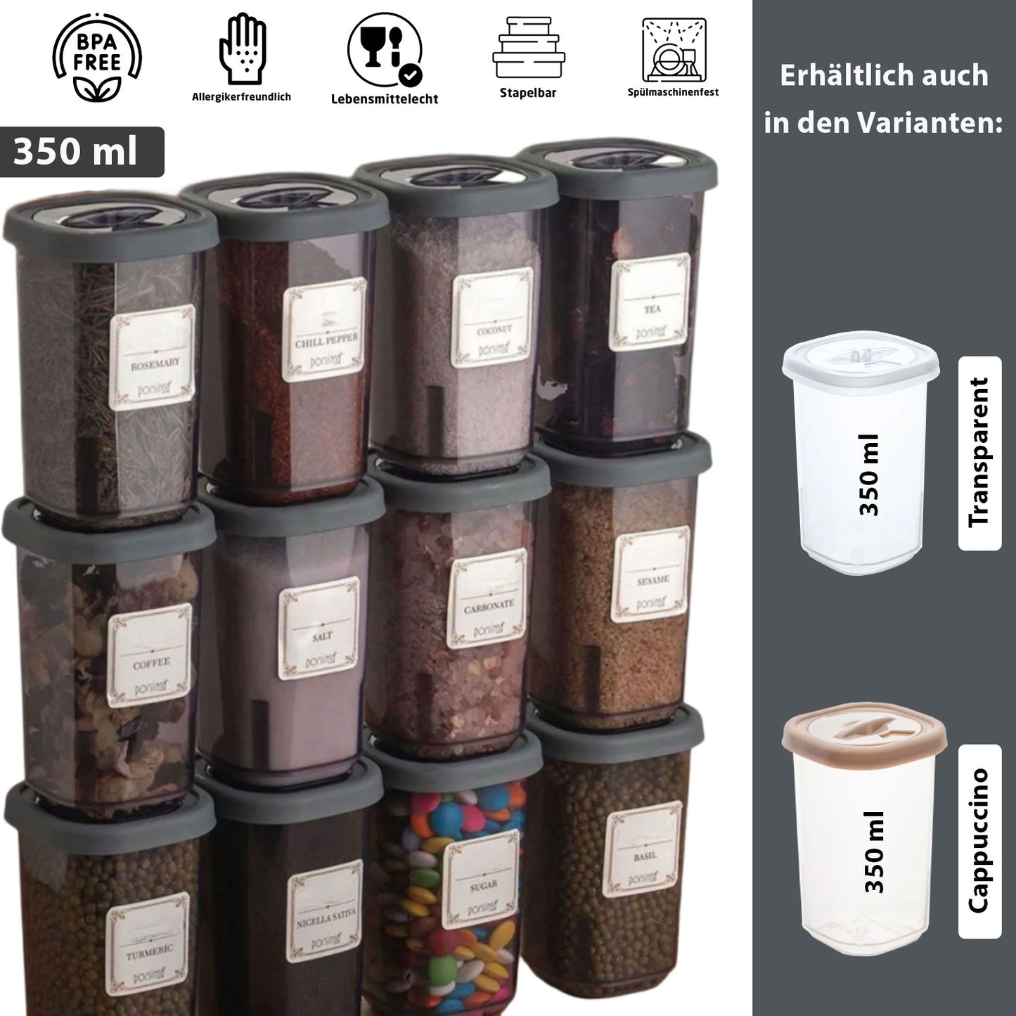 Gewürzbehälter 12x Stück 3x Designs 350ml